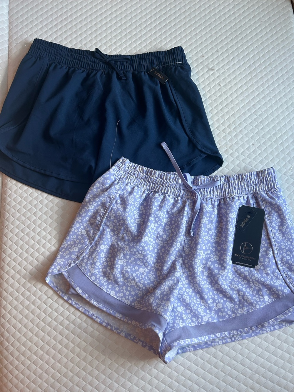 NWT Girls 90 Degree by Reflex Navy and Lavender Floral Athletic Shorts